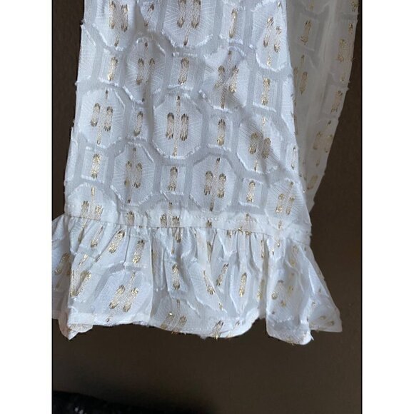 Tory Burch Jasmine Metallic Ruffle Dress 2 Piece with Slip size 2 Ivory & Gold - Picture 10 of 10